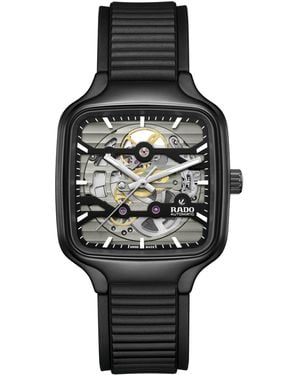 Rado Swiss Automatic True Square Skeleton Rubber Strap Watch 38mm - Black