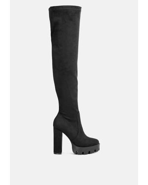 LONDON RAG Maple Faux Suede Over The Knee Boots - Black
