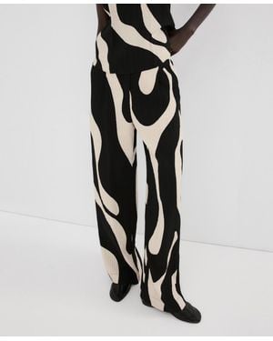 Mango Printed Straight Pants - Black