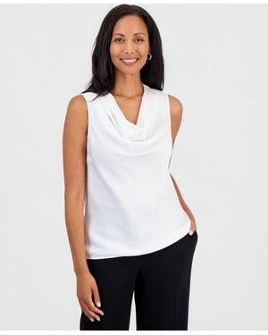 Kasper Sleeveless Cowl Neck Satin Blouse - White