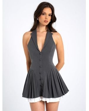 Miss Circle Hazel Preppy Halter Neck Pleated Mini Dress - Black