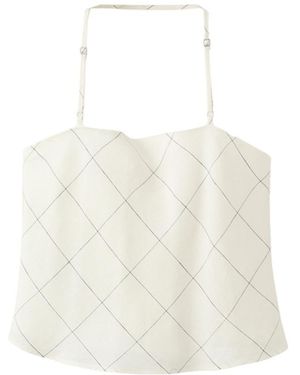 Mango Check Linen-blend Top - White