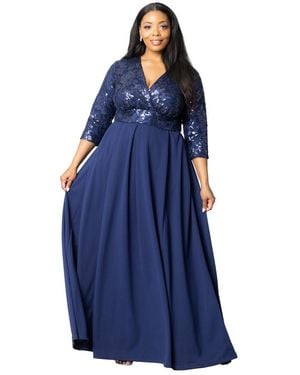 Kiyonna Plus Size Paris Pleated Sequin Gown - Blue