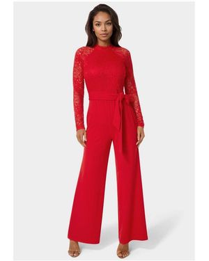 Bebe Lace And Bodice Straight Leg Jumpsuit - Red