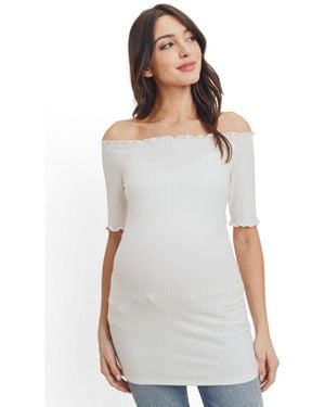 Hello Miss Maternity Off-the-shoulder Ribbed Tunic Top - White