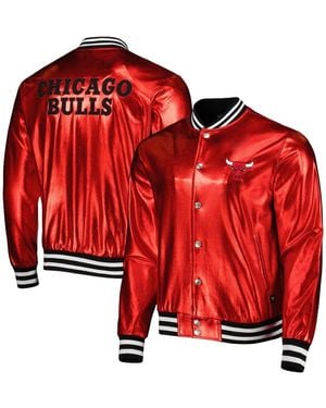The Wild Collective And Chicago Bulls Metallic Full-snap Bomber Jacket - Red