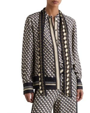 Reiss Carmine Scarf-print Tie-neck Shirt - Black