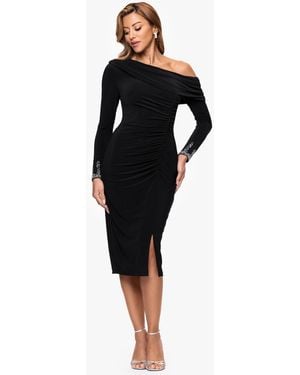Betsy & Adam Midi Off-the-shoulder Dress - Black