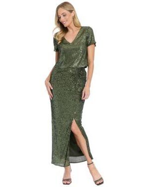 Muse Textured V Neck Top Straight Cut Maxi Skirt - Green