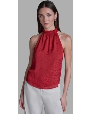 BCBGMAXAZRIA Ruffle Halter Neck Top - Red