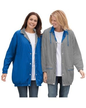 Woman Within Plus Size Fleece Nylon Reversible Jacket - Blue
