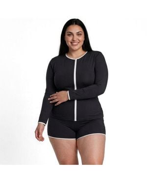 Calypsa Plus Size Full Zip Peyton Two-toned Collection - Blue