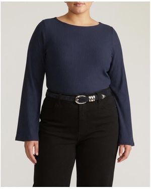 UNIVERSAL STANDARD Plus Size Yasmin Flare Sleeve Ribbed Top - Blue