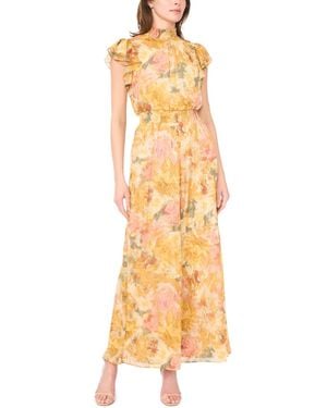 Msk Petite Flutter-sleeve Mock Neck Jumpsuit - Metallic