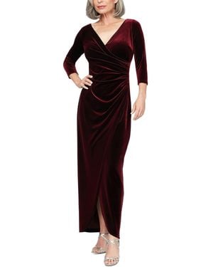 Alex Evenings Petite Velvet Side-ruched 3/4-sleeve Gown - Red