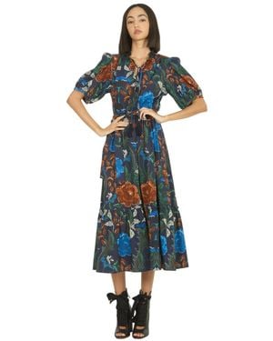 Super Natural by Secret Mission Floral Print Cotton Midi Dress - Blue