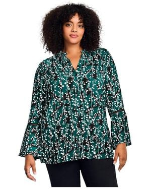 Avenue Plus Size Ruffle Sleeve Tulip Hem Blouse - Green