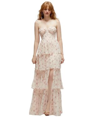 The Dessy Group Bustier-style Chiffon Tiered Ruffle Maxi Dress - Natural