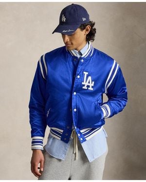 Polo Ralph Lauren Striped Ribbed Baseball Collar Jacket - Blue