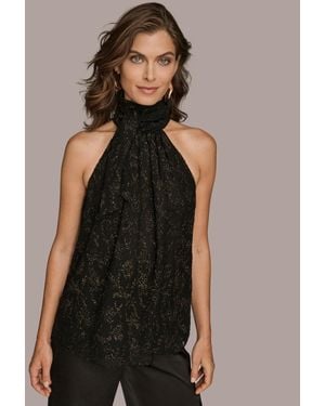 Donna Karan Novelty Burnout Halter Top - Black