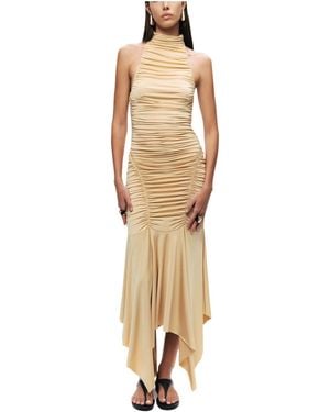 Nocturne Ruched Halter Midi Dress - Natural