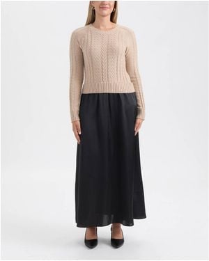Ellen Tracy Twofer Cable Sweater Dress - Black