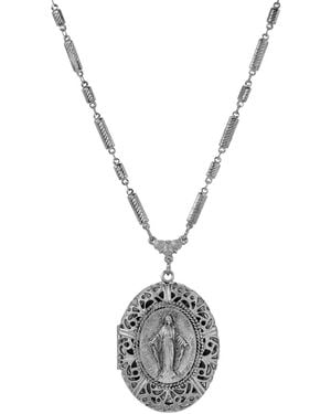 Symbols of Faith Silver-tone Oval Locket 28" Necklace - Metallic