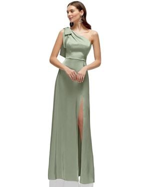 After Six Bow One-shoulder Fluid Satin Maxi Dress - Green