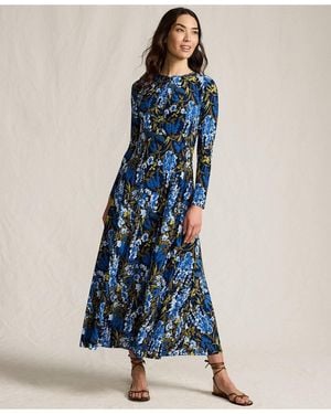 Lands' End Silky Knit Ruched Maxi Dress - Blue