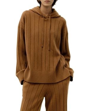 LILYSILK Ribbed Hooded Knit Top - Brown