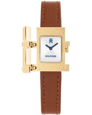 Tommy Hilfiger Quartz Brown Leather Strap Watch - White