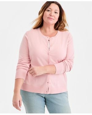 Style & Co. Plus Size Button-front Long-sleeve Cardigan - Pink