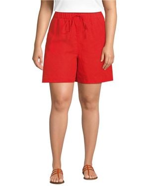 Lands' End Plus Size Linen High Rise Pull On 7" Shorts - Red