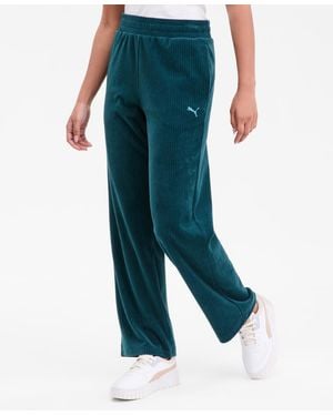 PUMA Elevated Velour Ribbed Straight Leg Pants - Green
