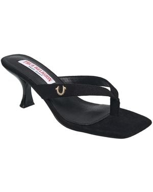 TRUE RELIGION Trinity Square Toe Heel Thong Sandals - Black
