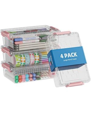 Gnuadz 4 Pack Plastic Pencil Case Clear Stackable Organizer Art Supply Storage Box Colorful - Blue