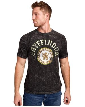 Harry Potter Gryffindor Varsity Blue Vintage Mineral Wash Crew Neck Short Sleeve T-shirt - White