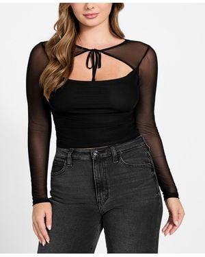 Guess Lauryn Long Sleeve Tie Detail Mesh Top - Black