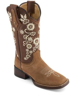 Forastero Authentic Leather Flowers Embroidery Western Boots 93659 - White