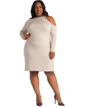 Poetic Justice Plus Size Grommet Trimed Asymmetric Cold Shoulder Knee-length Dress - Natural
