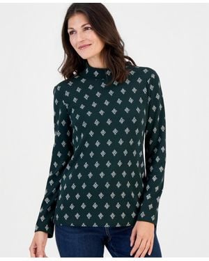 Style & Co. Petite Foulard Mock Neck Long-sleeve T-shirt - Green