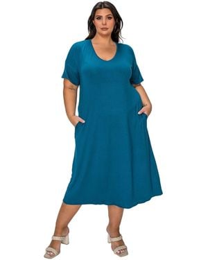 L I V D Plus Size Olivia Pocket Midi Dress - Blue