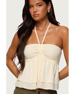 Edikted Layered Linen Look Babydoll Halter Top - Natural