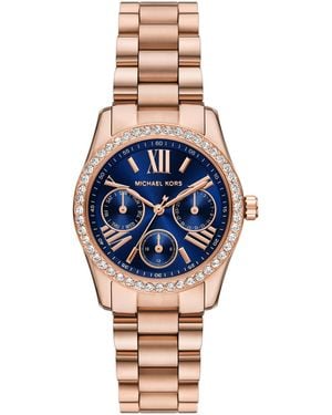 Michael Kors  Lexington Lux Multifunction Rose Gold-tone Stainless Steel Watch - Blue