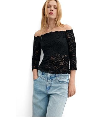 Desigual Strapless Lace T-shirt - Black