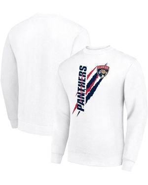 Starter Florida Panthers Color Scratch Screen Print Graphics Fleece Lining Pullover Sweatshirt - White