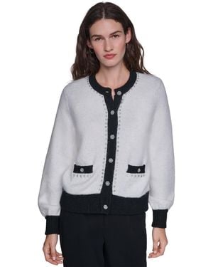 KARL LAGERFELD Crystal-trim Colorblock Cardigan Sweater - Gray