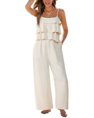 CUPSHE Square Neck Unlined Zipper Closure Jumpsuit - White