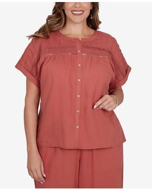 Ruby Rd. Plus Size Lightweight Pleated Short-sleeve Top - Red