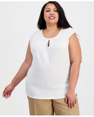 Kasper Plus Size Keyhole-neck Cap-sleeve Blouse - White